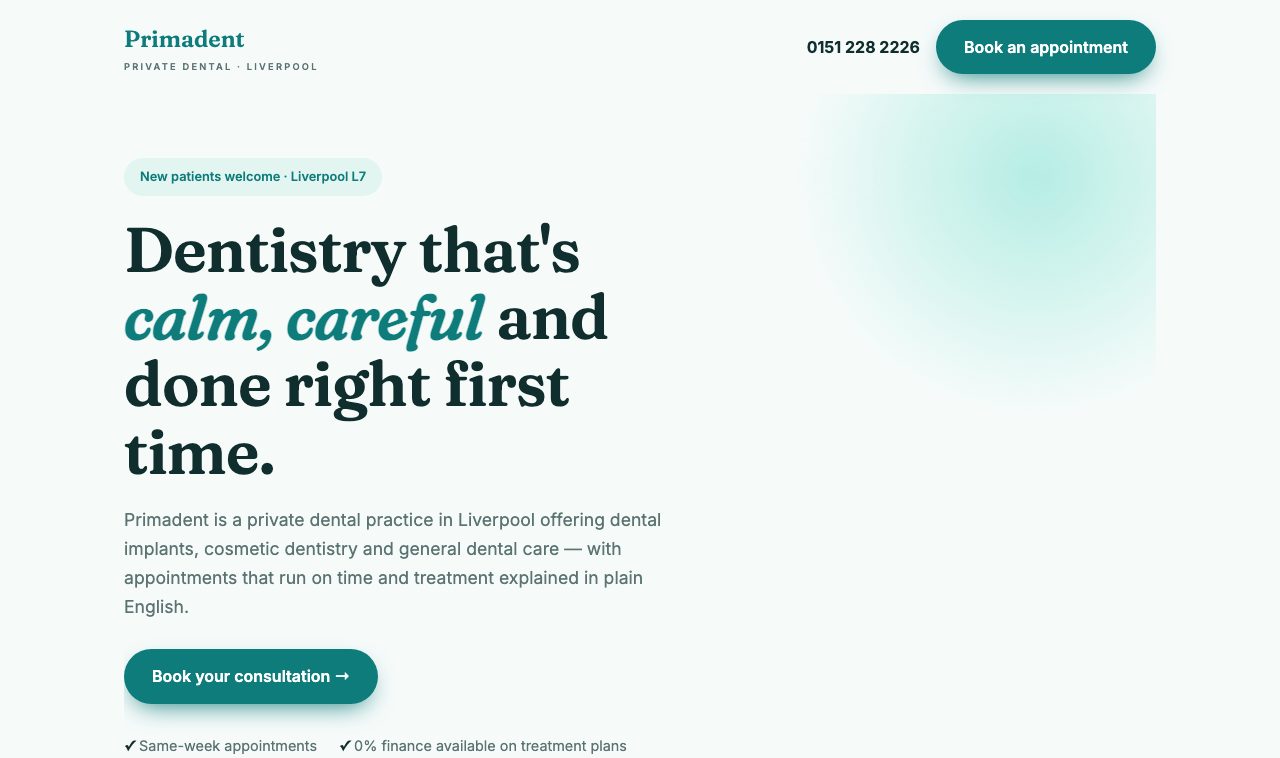 Rebuilt dental practice homepage by Allfront Media